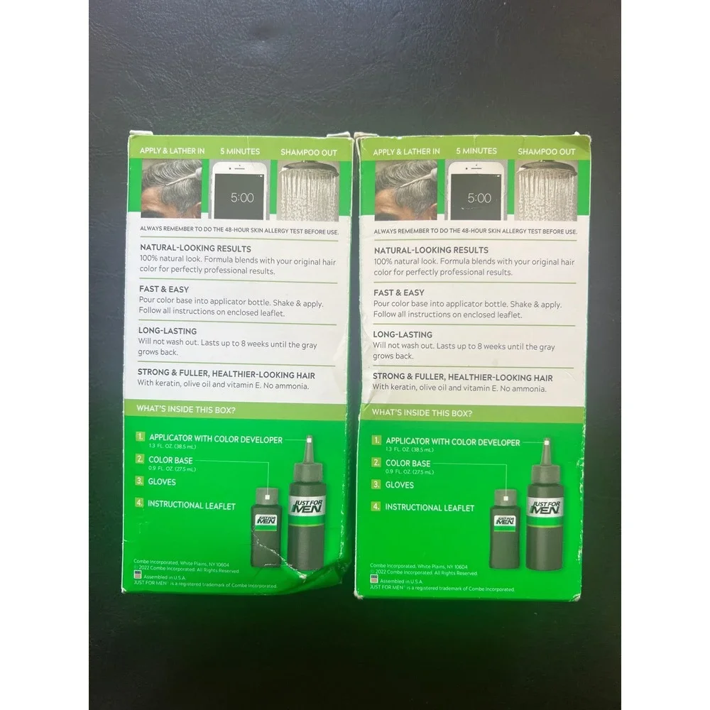 Lot of 2 Just For Men Shampoo-In Color Real Black H-55 Mens Hair Dye 5 Min Kit